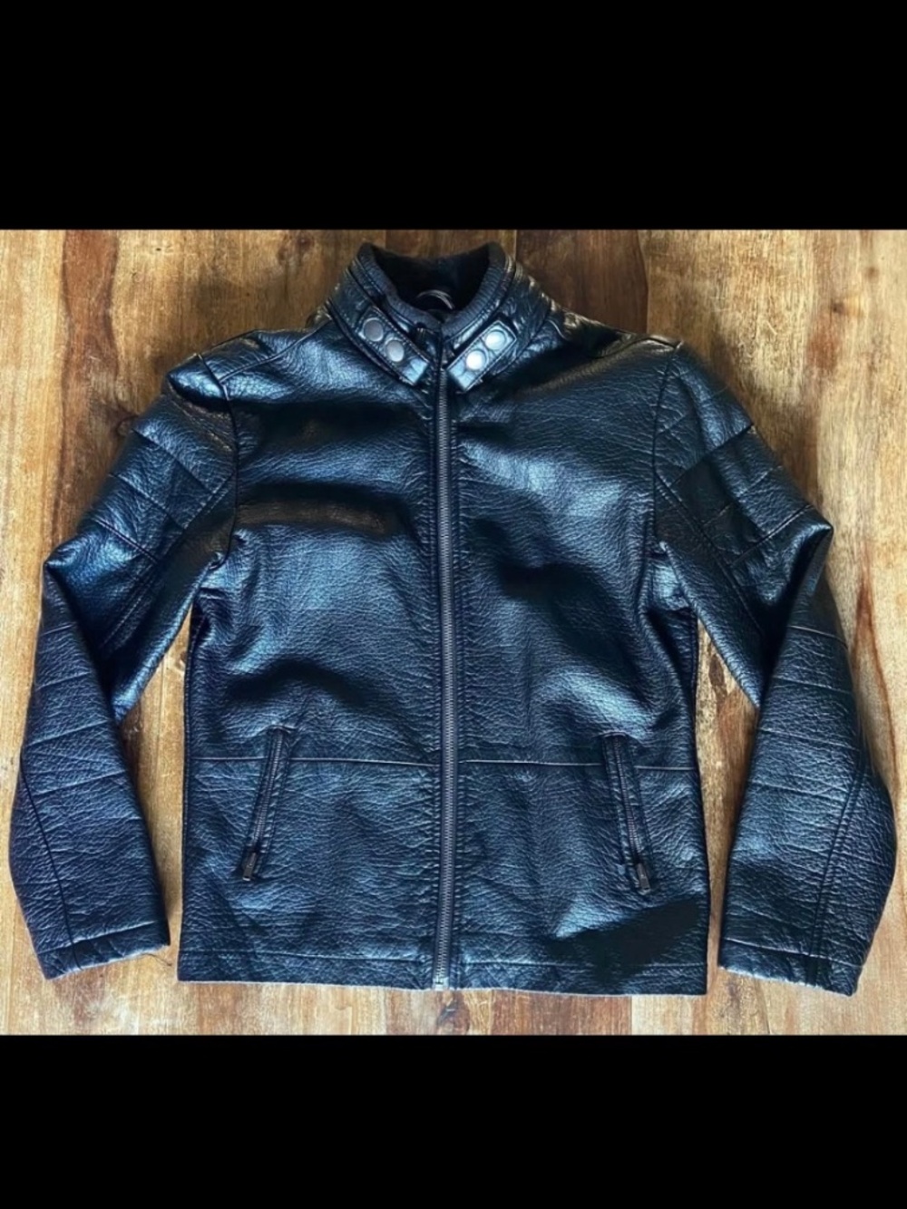 EUC Unisex Boys Girls Joe Fresh Black PU Leather Jacket Size Kids L (10-12yrs)